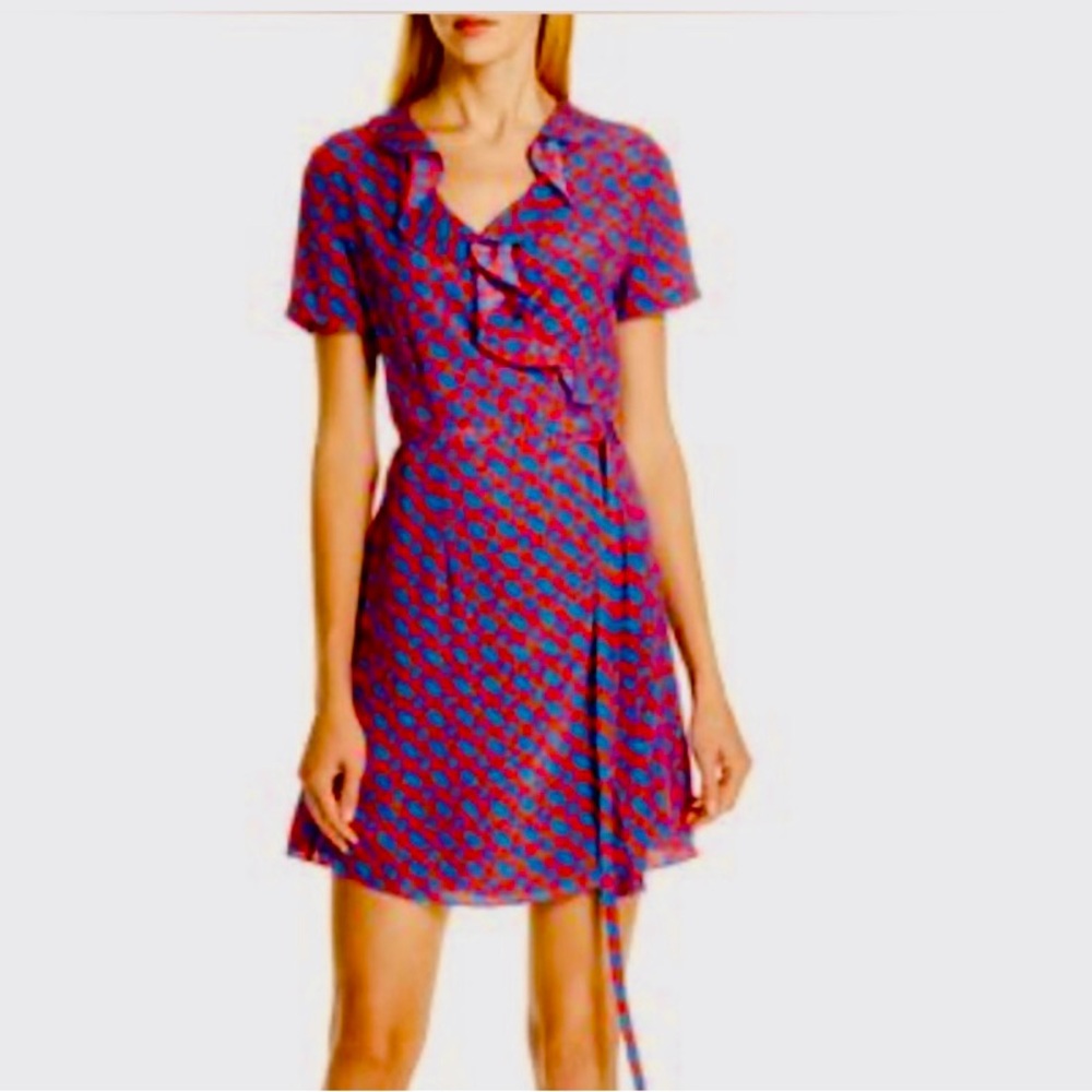 DIANE VON FURSTENBERG SAVILLA CHAINLINK RUFFLE FRONT WRAP DRESS size 6